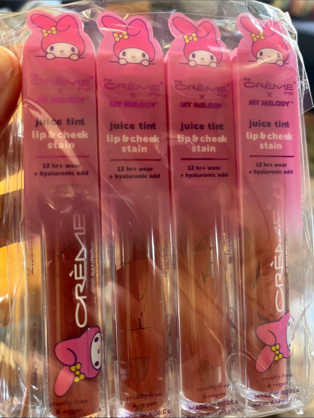 The Crème x My Melody Pink/Nude Juice Tint Lip & Cheek Stain.  $8.00 Each